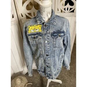 Nickelodeon Members Only Jacket Blue Denim SpongeBob Graphic Trucker Medium